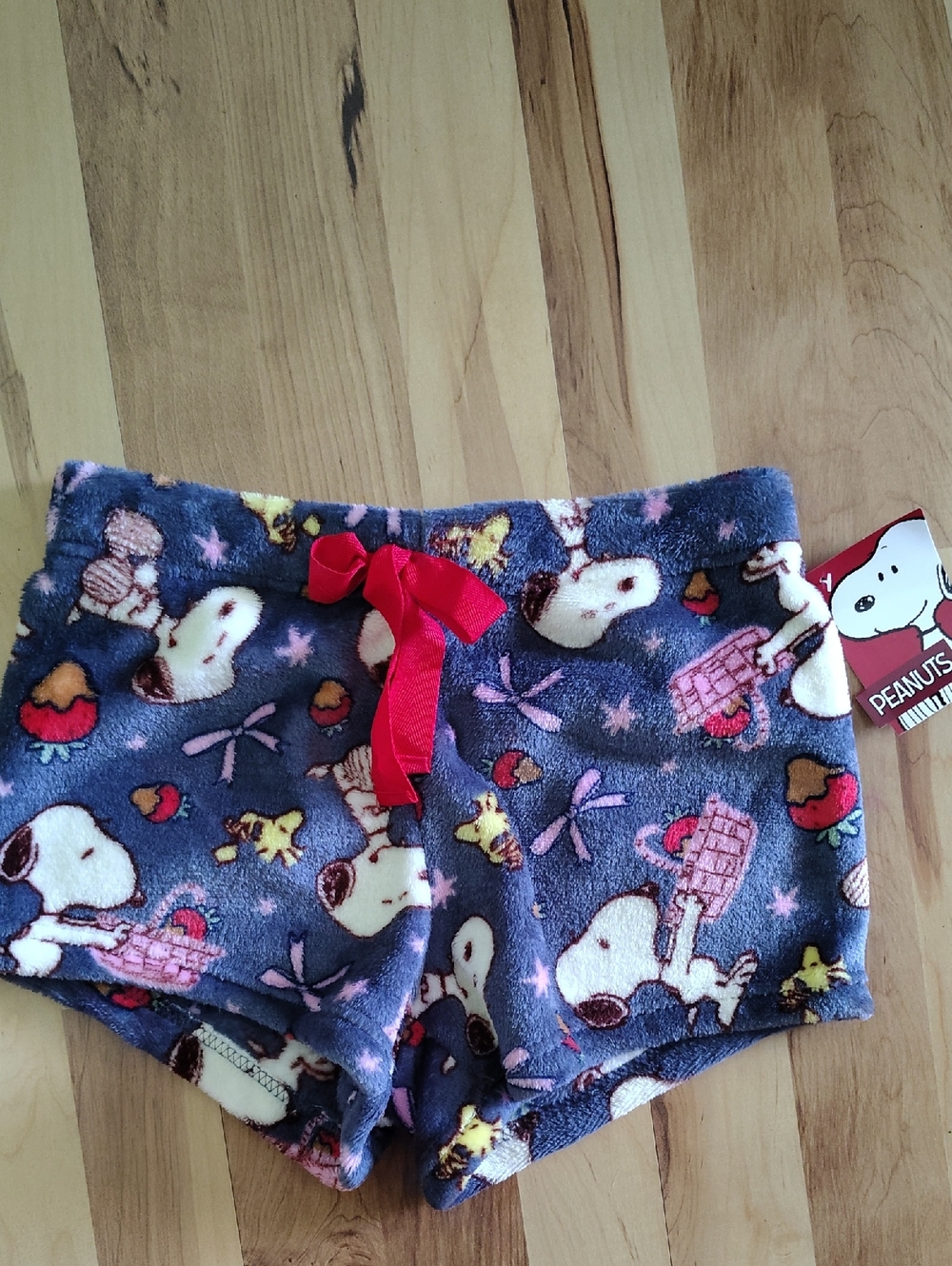 Peanuts Plush Snoopy Lounge Shorts with Red Bow
